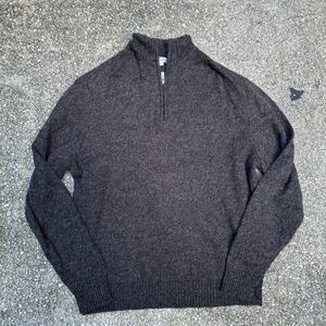 Vtg Enzo Mantovani Mens 100% Wool Quarter Zip Sweater Brown Heather Mock Neck L